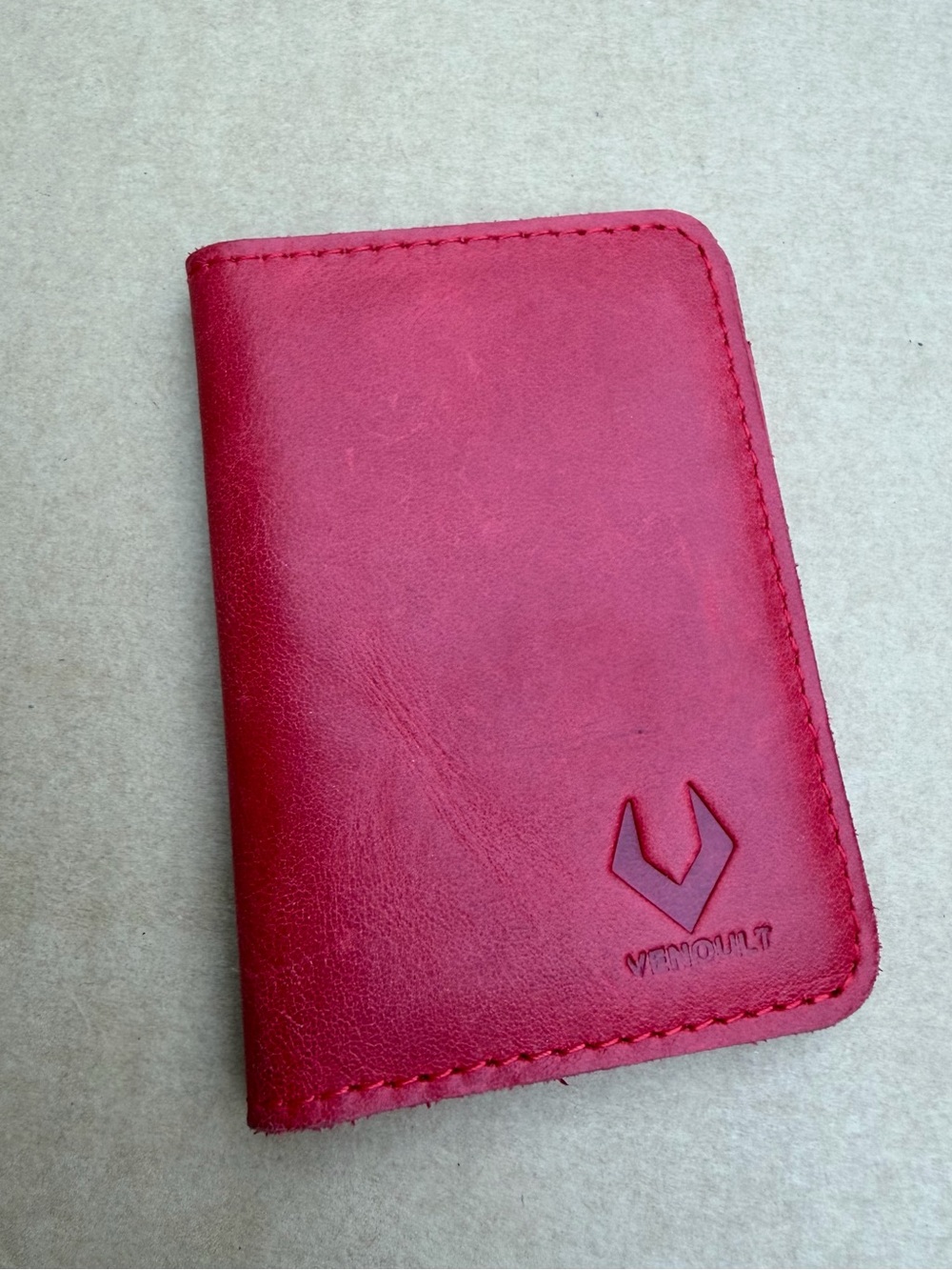 Venoult Red Genuine Leather Slim Wallet Card Holder Bifold